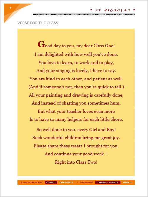 St Nicholas verse for Class 1